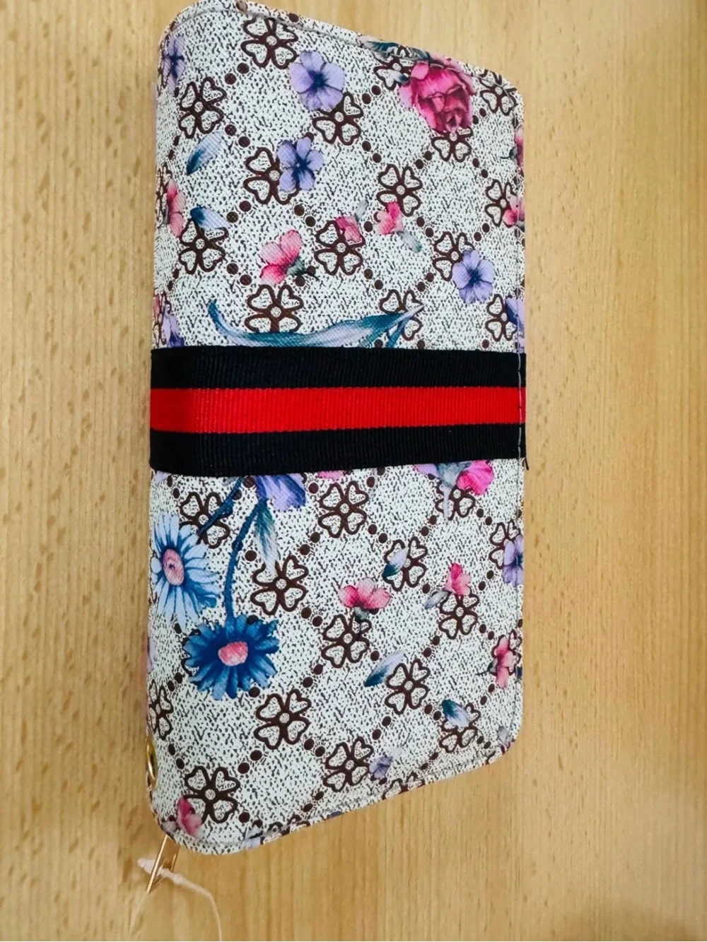 Floral Stripe Women’s Wallet - White, Pink, Blue